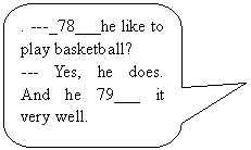 ԲǾαע: . ---_78___he like to play basketball?
--- Yes, he does. And he 79___ it very well.
